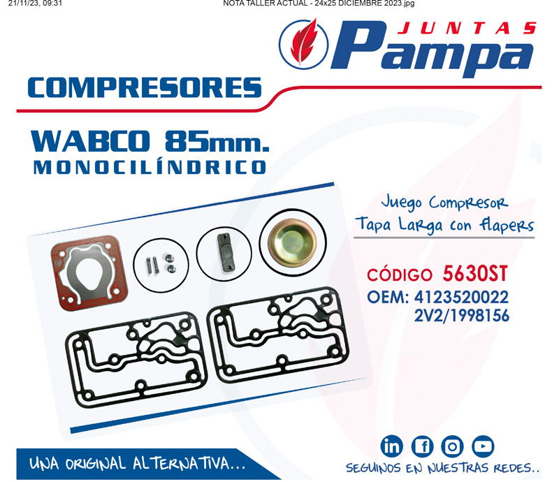 Juntas Pampa: Juego compresor tapa larga con flappers