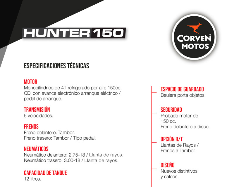 Ficha Técnica: Corven - Hunter 150 RT