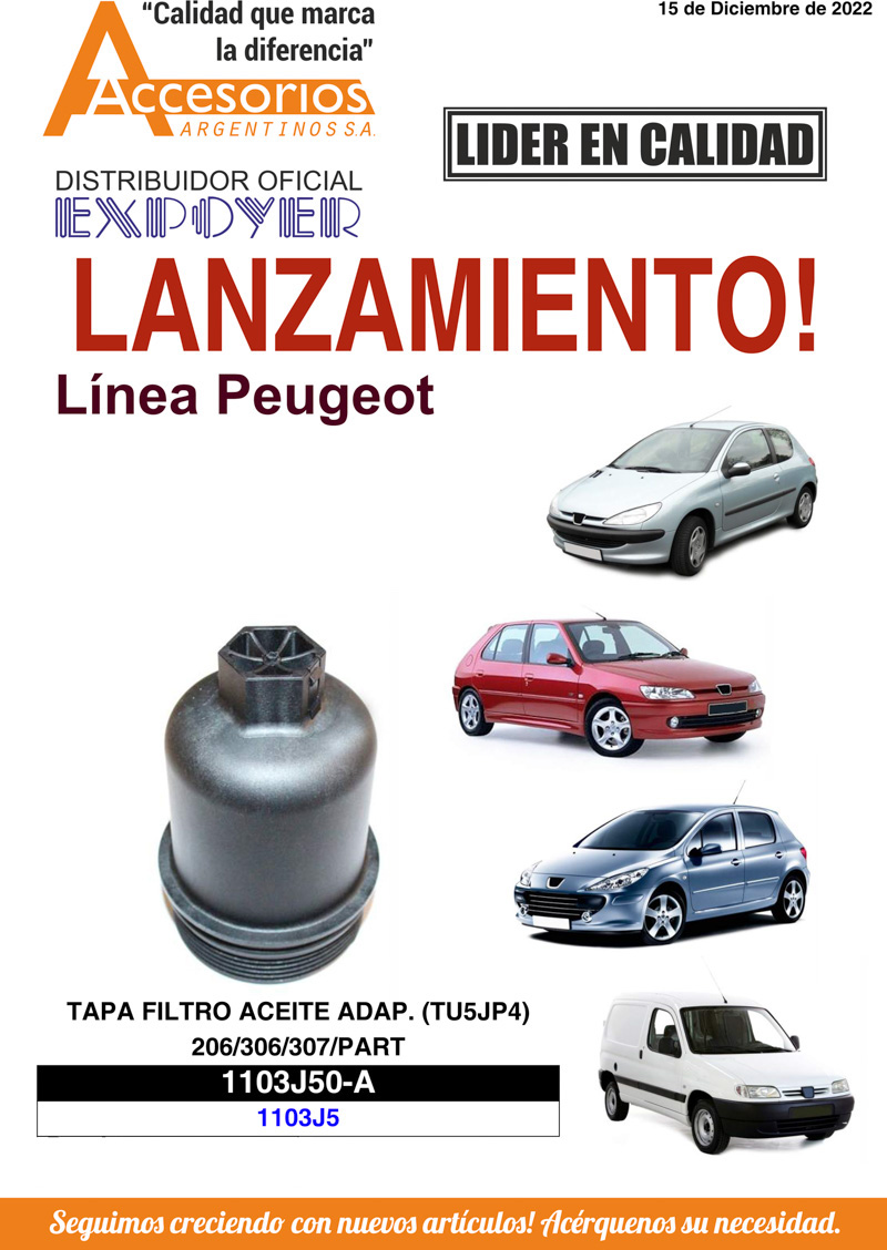 Accesorios Argentinos: Tapa filtro aceite adaptable línea Peugeot