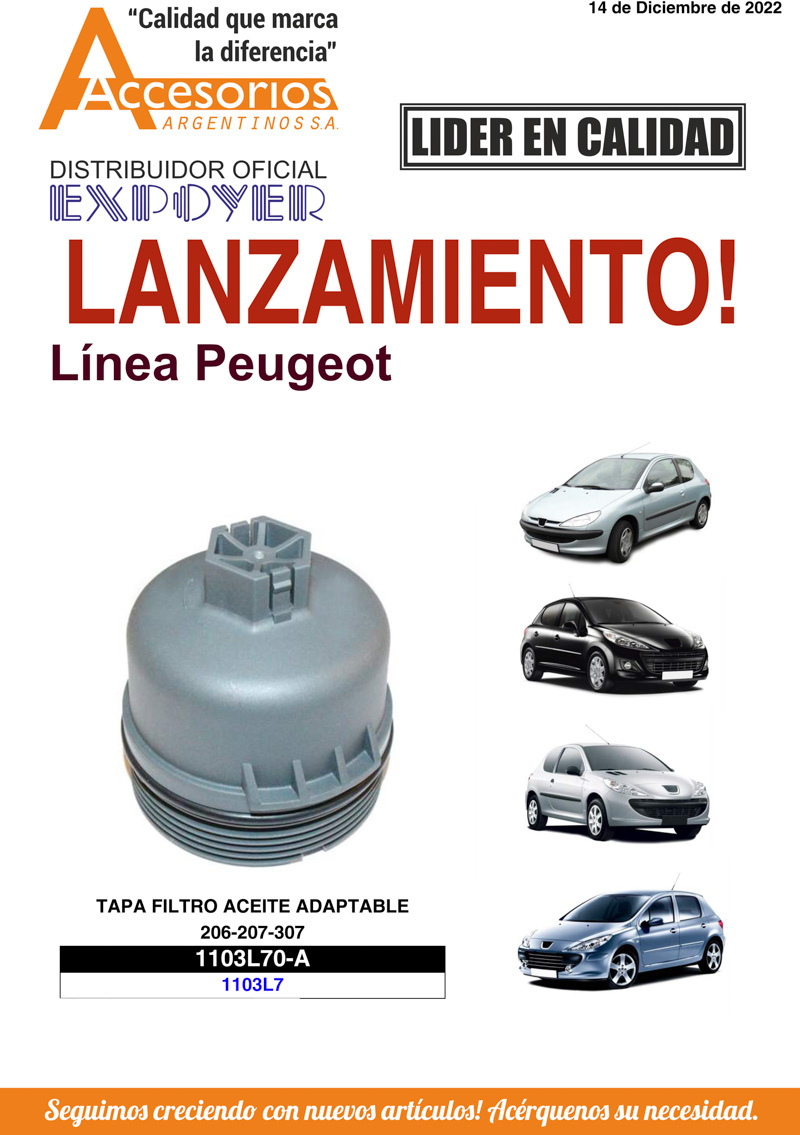 Accesorios Argentinos: Tapa filtro aceite adaptable línea Peugeot