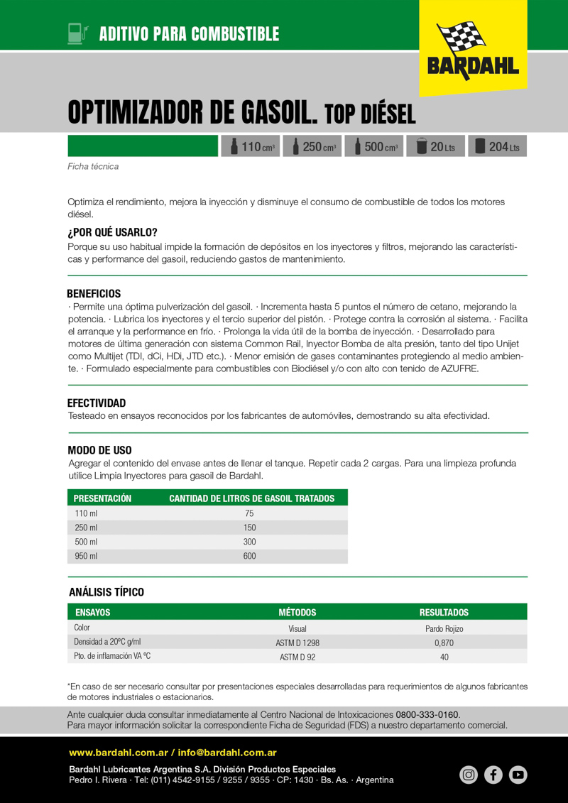 Optimizador de gasoil Bardahl