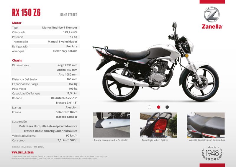 Ficha Técnica Zanella - RX 150 Z6