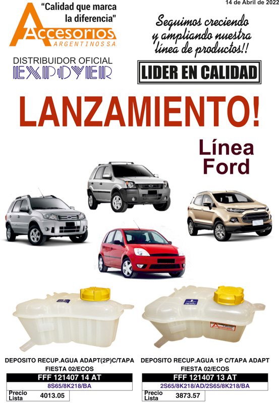 Depósito recuperador de agua con tapa para línea Ford
