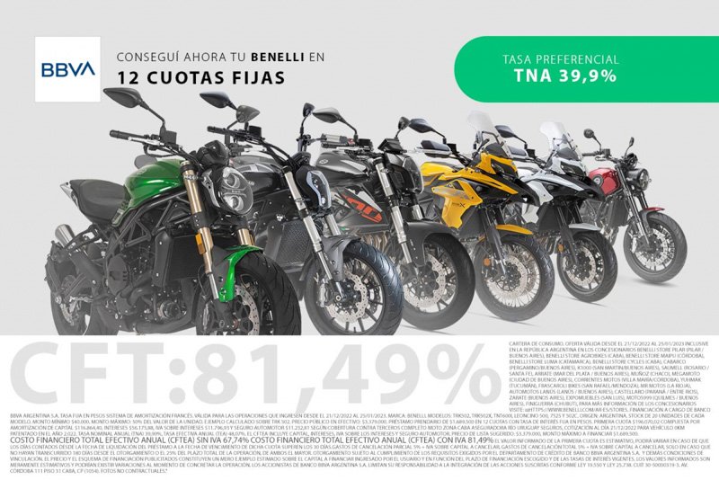 Motos Benelli en 12 cuotas fijas