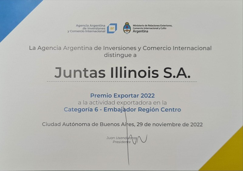 Juntas Illinois distinguida con el premio Exportar 2022