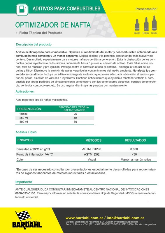 Optimizador de Nafta BARDAHL TOP GUN