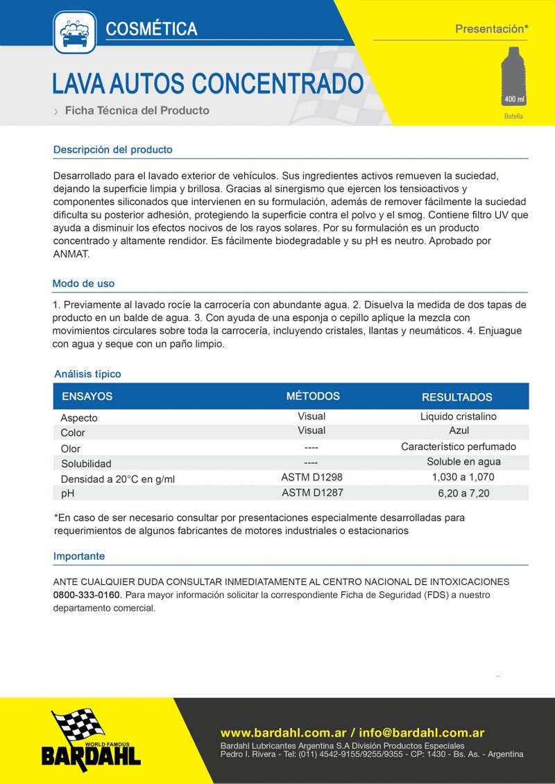 Lava Autos Concentrado de BARDAHL