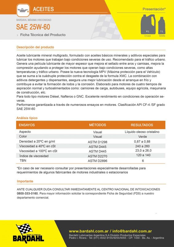 Máxima Viscosidad 25W60 de BARDAHL