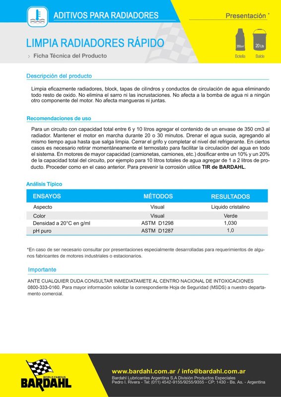 Limpia Radiadores Rápido BARDAHL