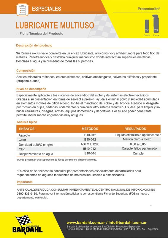 Lubricante Multiuso de BARDAHL