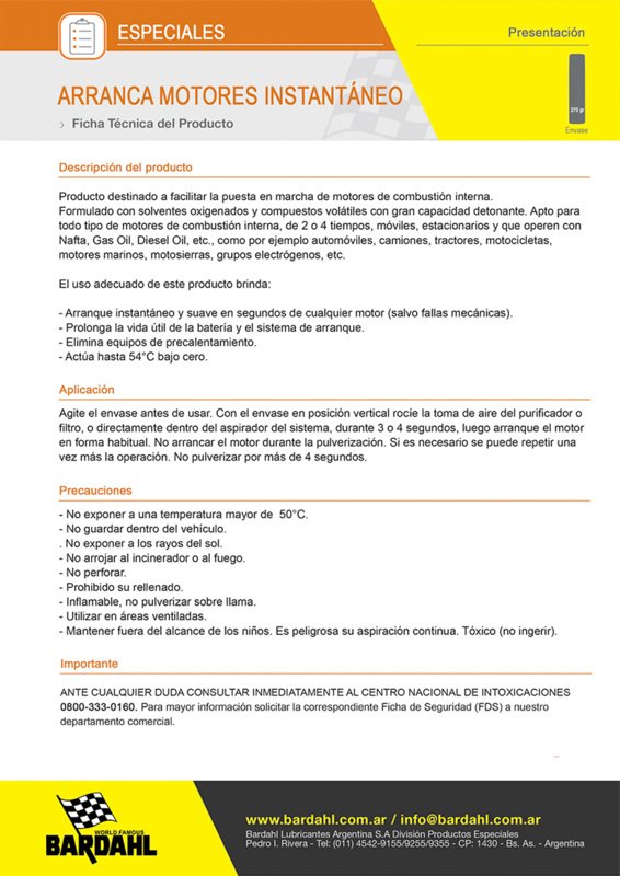 Arranca Motores Instantáneo de BARDAHL