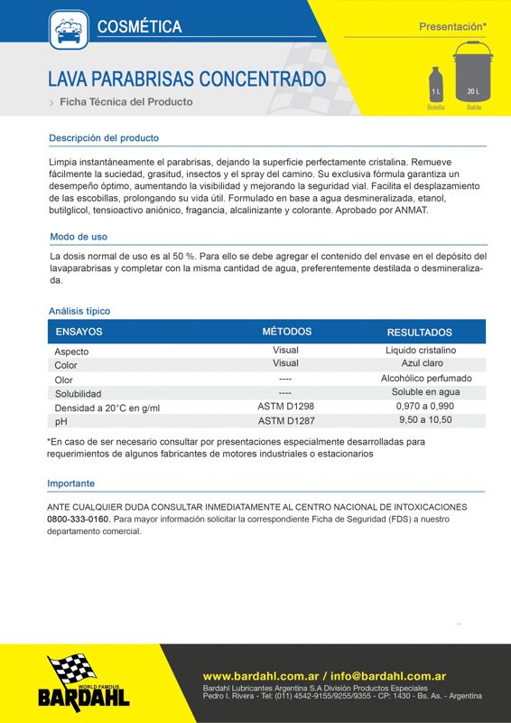 Lava Parabrisas Concentrado BARDAHL