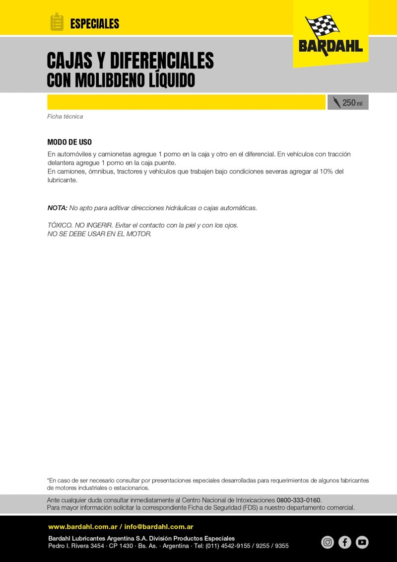 Aditivo Bardahl para Cajas y Diferenciales con Molibdeno