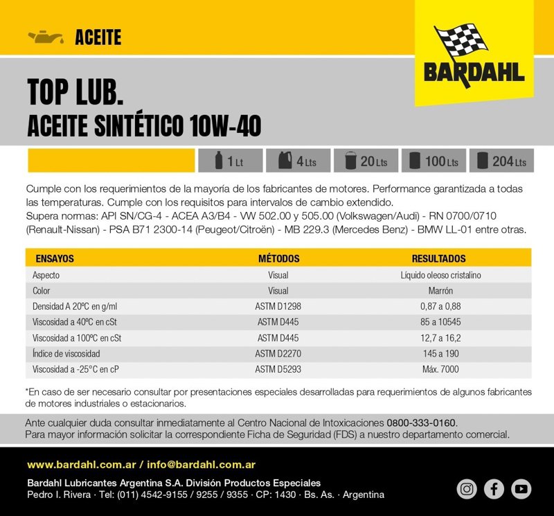 Bardahl: aceite semisintético 10w40 para motores