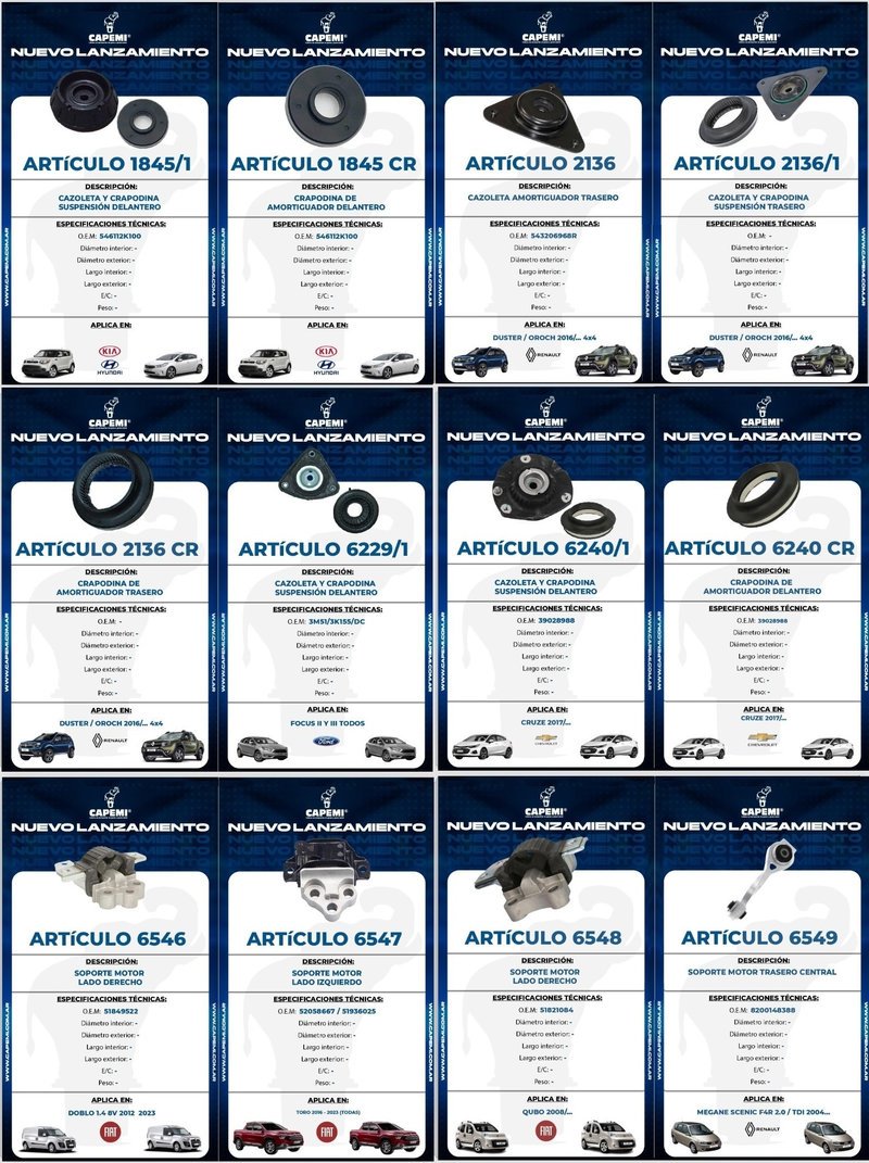 Crapodinas, cazoletas y soportes en nuevos lanzamientos