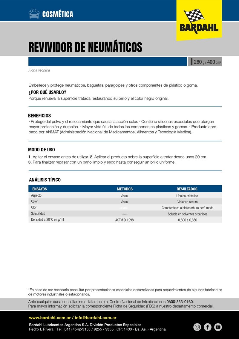 Bardahl: Renueva Neumáticos JET WAX 12 X 400 ML