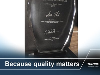 Dayco, premiado por FCA por su excelente calidad como proveedor